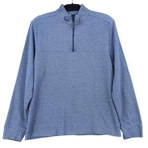 Perry Ellis 1/4 Zip Pullover Mens L Cotton Blend Blue Textured Sweater